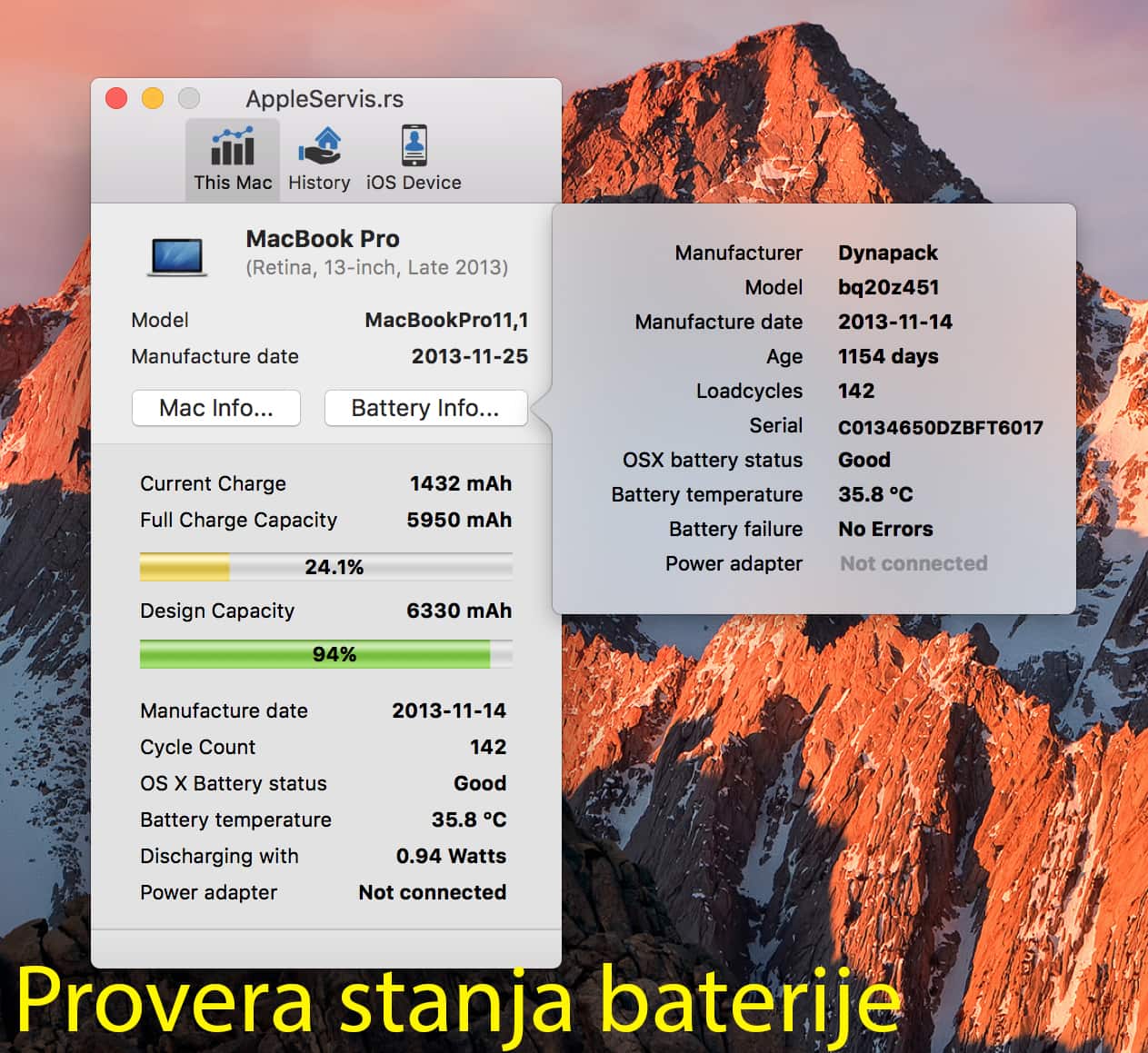 provera stanja baterije macbook pro